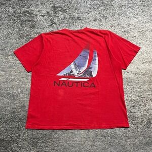 Vintage Nautica T Shirt Mens XL Red Sailboat Made In USA Pocket Tee 90s Y2K